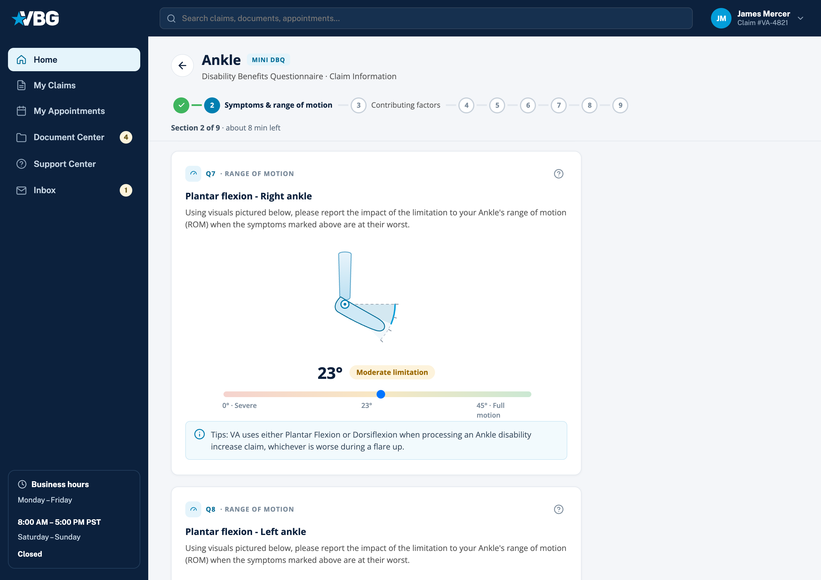 Final high-fidelity questionnaire screen